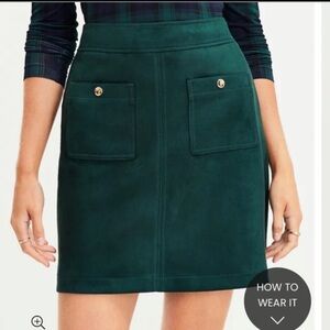 LOFT Faux Suede Pocket Shift Skirt in Deep Spruce Green